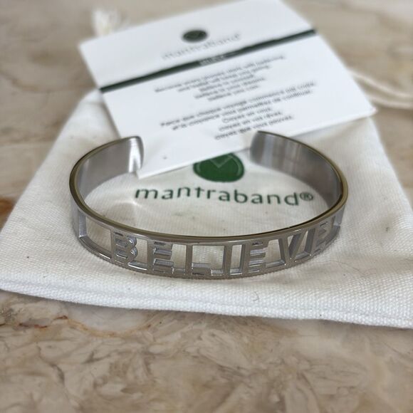 NEW! Mantraband Believe Cuff Style Stainless Steel Unisex Bracelet - Picture 1 of 9